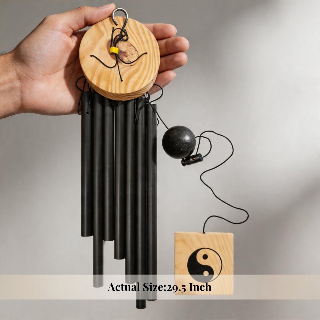 Feng Shui Metal Wind Chime, 7 Rods/Pipes, 29.5 inch (75cm), Black - plusvalueindia
