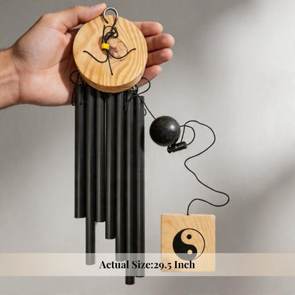 Feng Shui Metal Wind Chime, 7 Rods/Pipes, 29.5 inch (75cm), Black - plusvalueindia