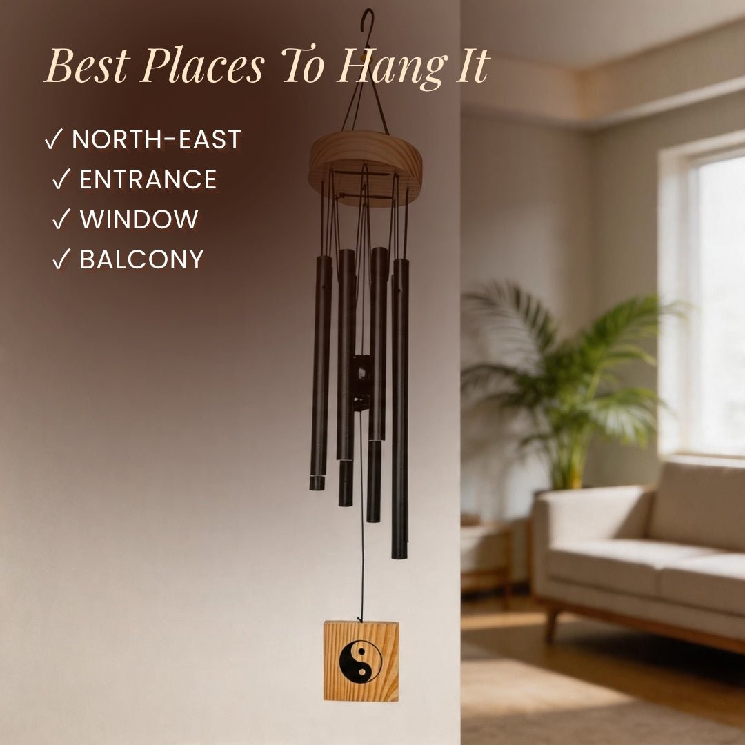 Feng Shui Metal Wind Chime, 8 Rods/Pipes, 29 inch (74cm), Black - plusvalueindia