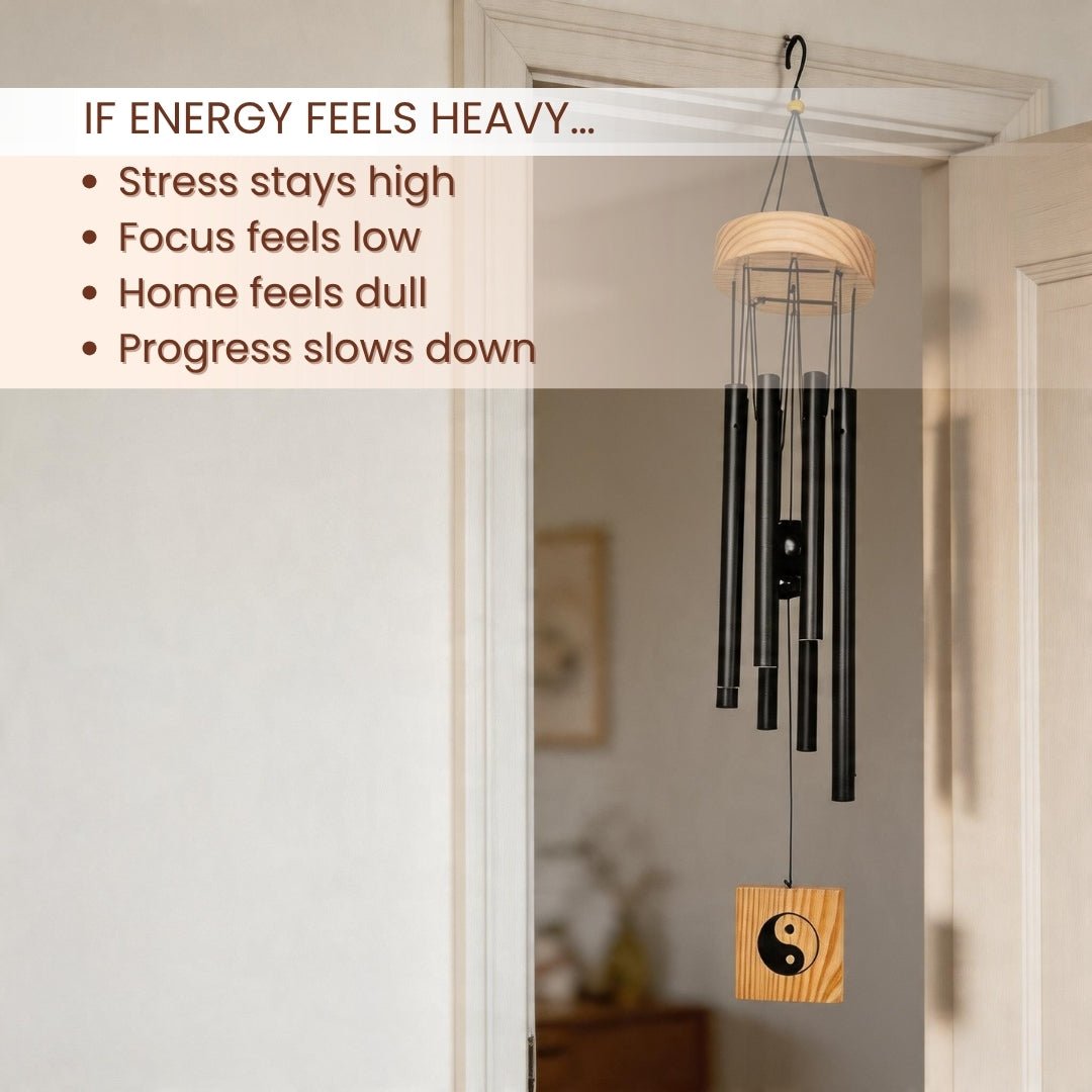 Feng Shui Metal Wind Chime, 8 Rods/Pipes, 29 inch (74cm), Black - plusvalueindia