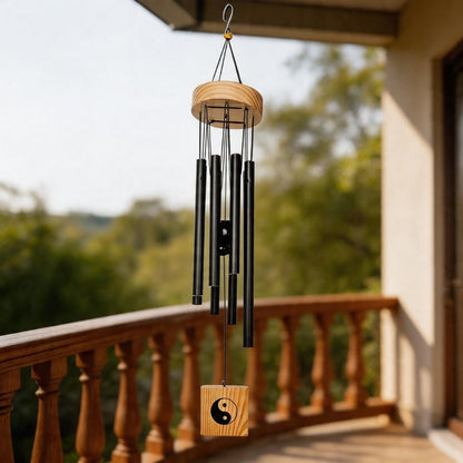 Feng Shui Metal Wind Chime, 8 Rods/Pipes, 29 inch (74cm), Black - plusvalueindia