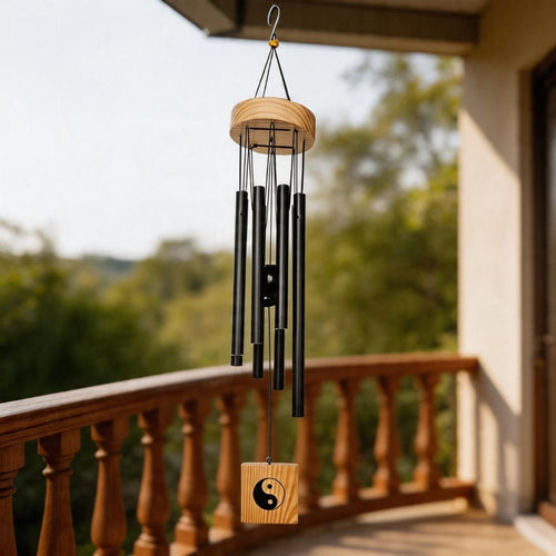Feng Shui Metal Wind Chime, 8 Rods/Pipes, 29 inch (74cm), Black - plusvalueindia