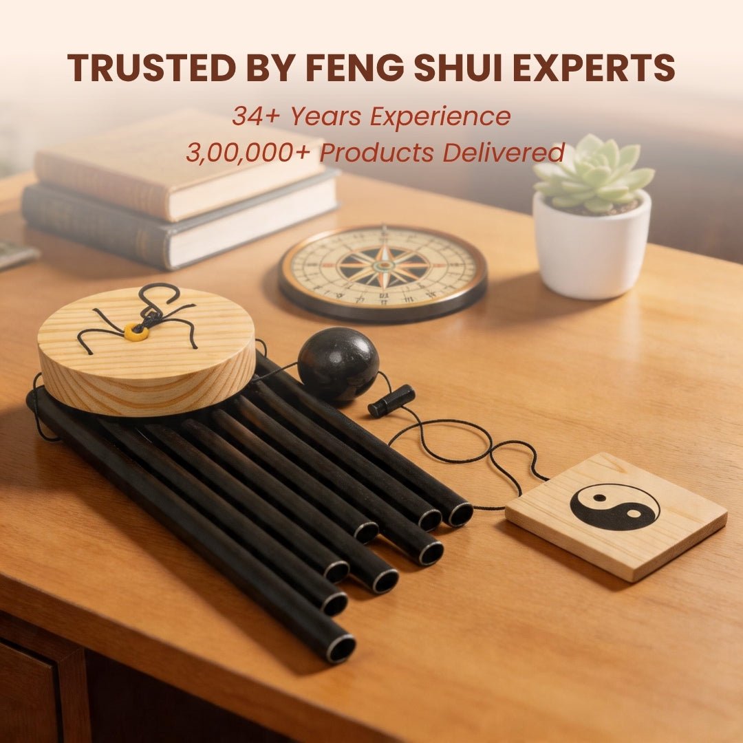 Feng Shui Metal Wind Chime, 8 Rods/Pipes, 29 inch (74cm), Black - plusvalueindia
