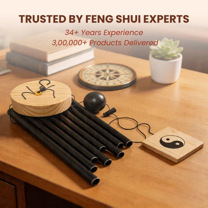 Feng Shui Metal Wind Chime, 8 Rods/Pipes, 29 inch (74cm), Black - plusvalueindia