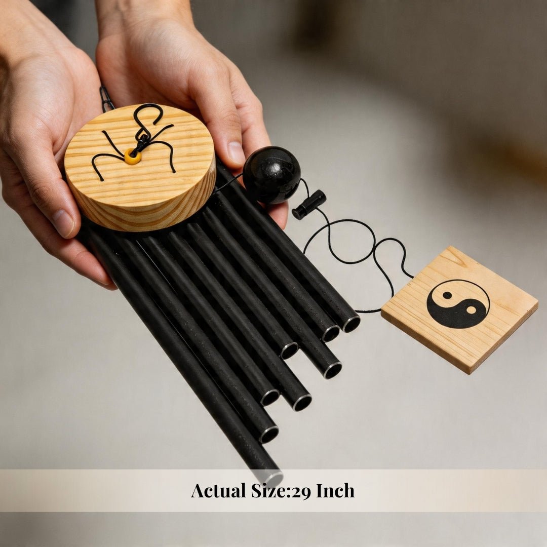 Feng Shui Metal Wind Chime, 8 Rods/Pipes, 29 inch (74cm), Black - plusvalueindia