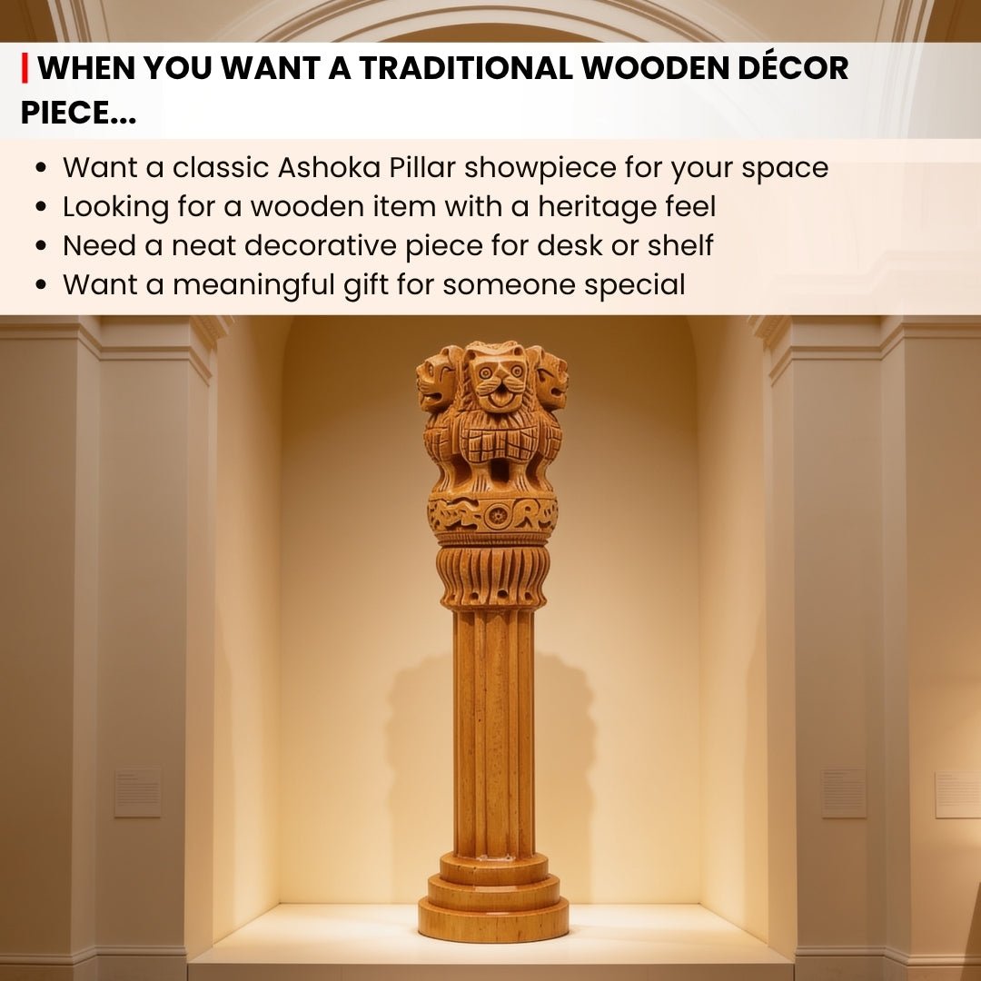 Wooden Ashoka Pillar Ashok Stambh for Office Desk - Career, Government Work and Contracts Vastu - plusvalueindia