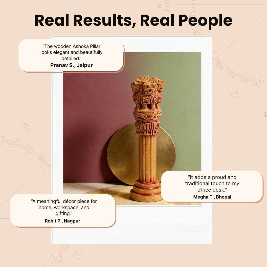 Wooden Ashoka Pillar Ashok Stambh for Office Desk - Career, Government Work and Contracts Vastu - plusvalueindia