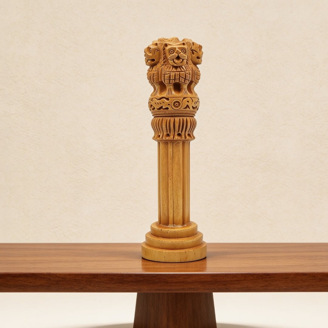 Wooden Ashoka Pillar Ashok Stambh for Office Desk - Career, Government Work and Contracts Vastu - plusvalueindia