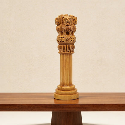 Wooden Ashoka Pillar Ashok Stambh for Office Desk - Career, Government Work and Contracts Vastu - plusvalueindia