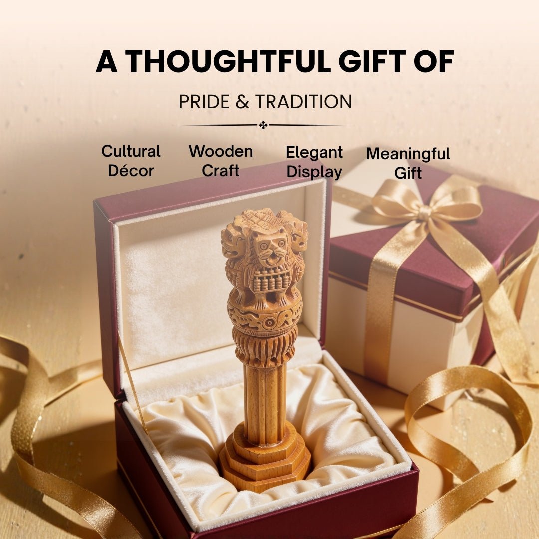 Wooden Ashoka Pillar Ashok Stambh for Office Desk - Career, Government Work and Contracts Vastu - plusvalueindia