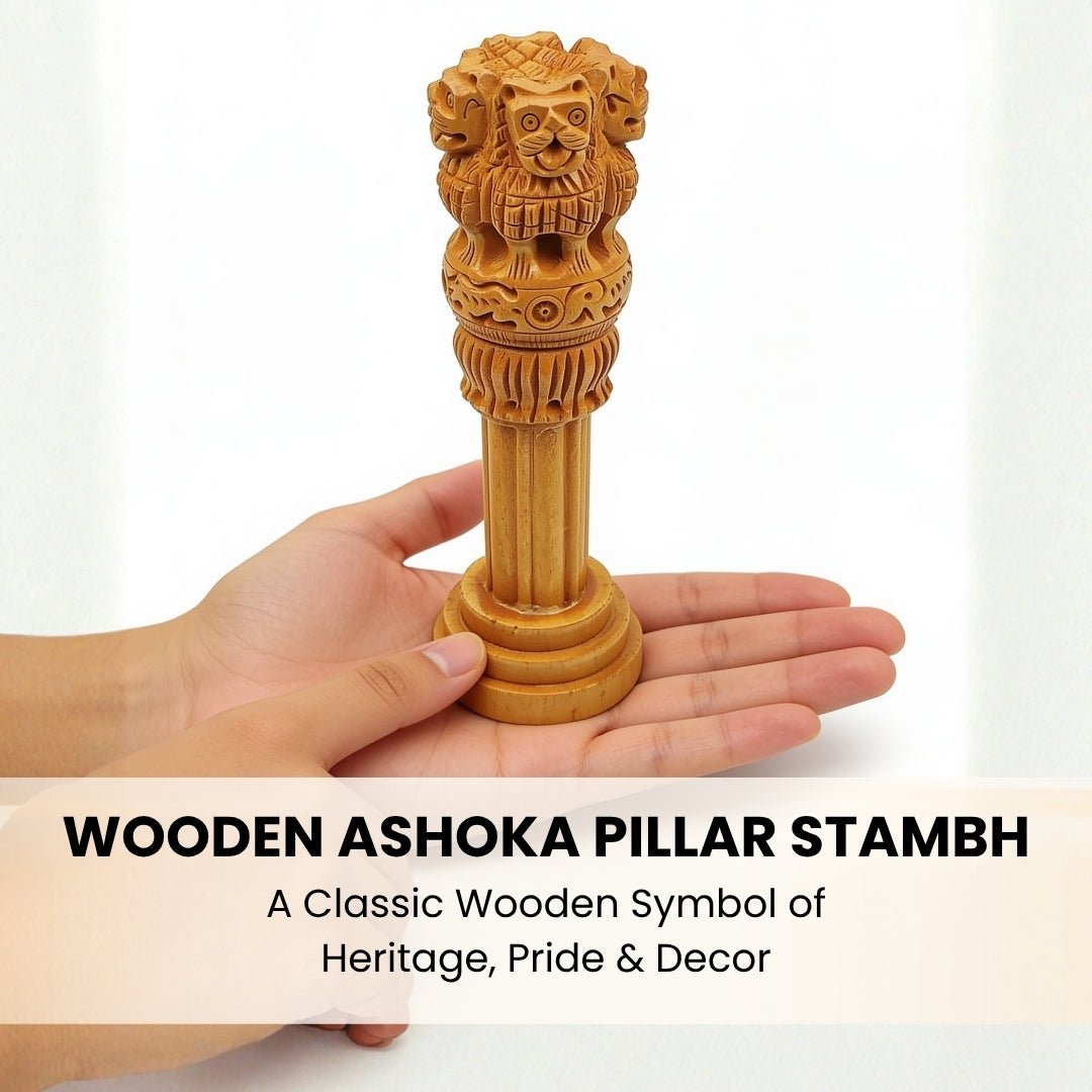 Wooden Ashoka Pillar Ashok Stambh for Office Desk - Career, Government Work and Contracts Vastu - plusvalueindia