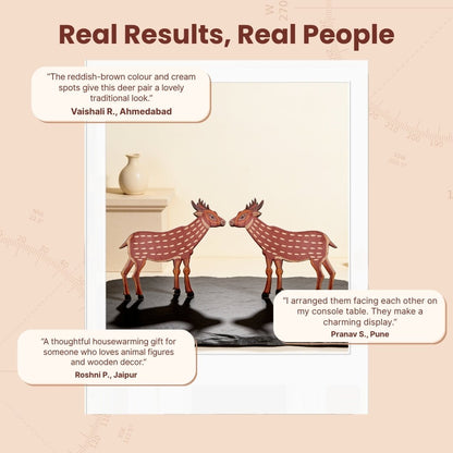 Handcrafted wooden deer pair securely packed in protective gift box packaging for housewarming and festive gifting