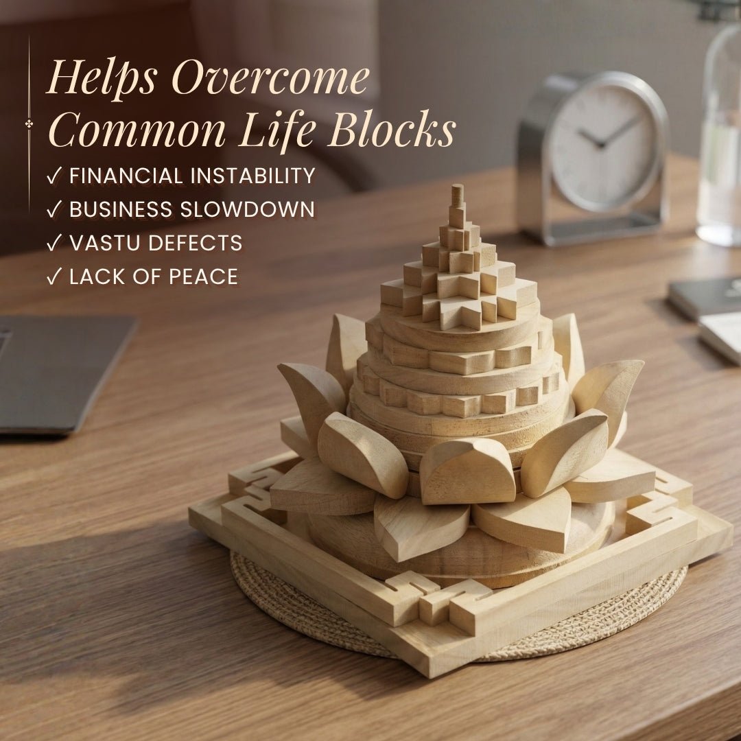 Wooden Meru Shriparni (Sevan or Saven) Vastu Shri Yantra For Home & Office [Temple & North - East] - plusvalueindia