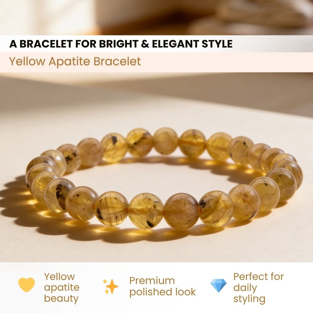 Yellow Apatite Bracelet - 8mm Beads - plusvalueindia