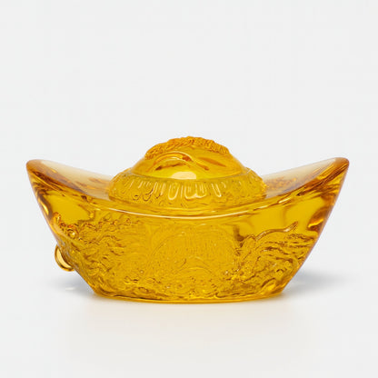 Feng Shui Yellow Crystal Ingot for Wealth & Good Luck | Chinese Yuan Bao Money Showpiece | Cute Golden Prosperity Figurine for Home Decor, Office Desk & Cash Drawer Gift - plusvalueindia