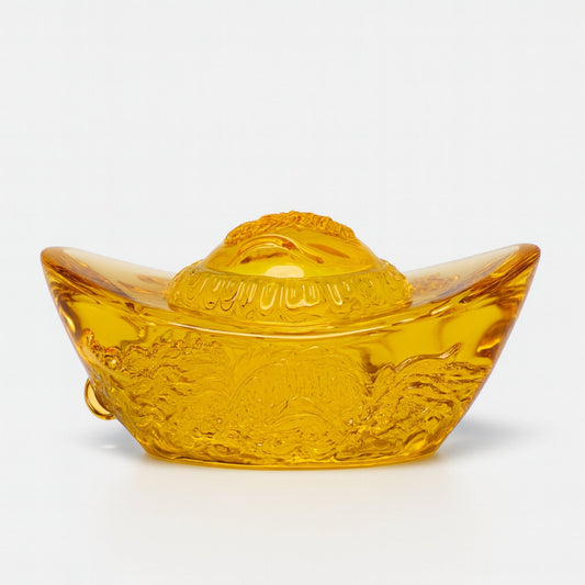 Feng Shui Yellow Crystal Ingot for Wealth & Good Luck | Chinese Yuan Bao Money Showpiece | Cute Golden Prosperity Figurine for Home Decor, Office Desk & Cash Drawer Gift - plusvalueindia