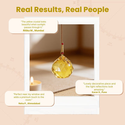 yellow crystal ball displayed in a home, shop or office