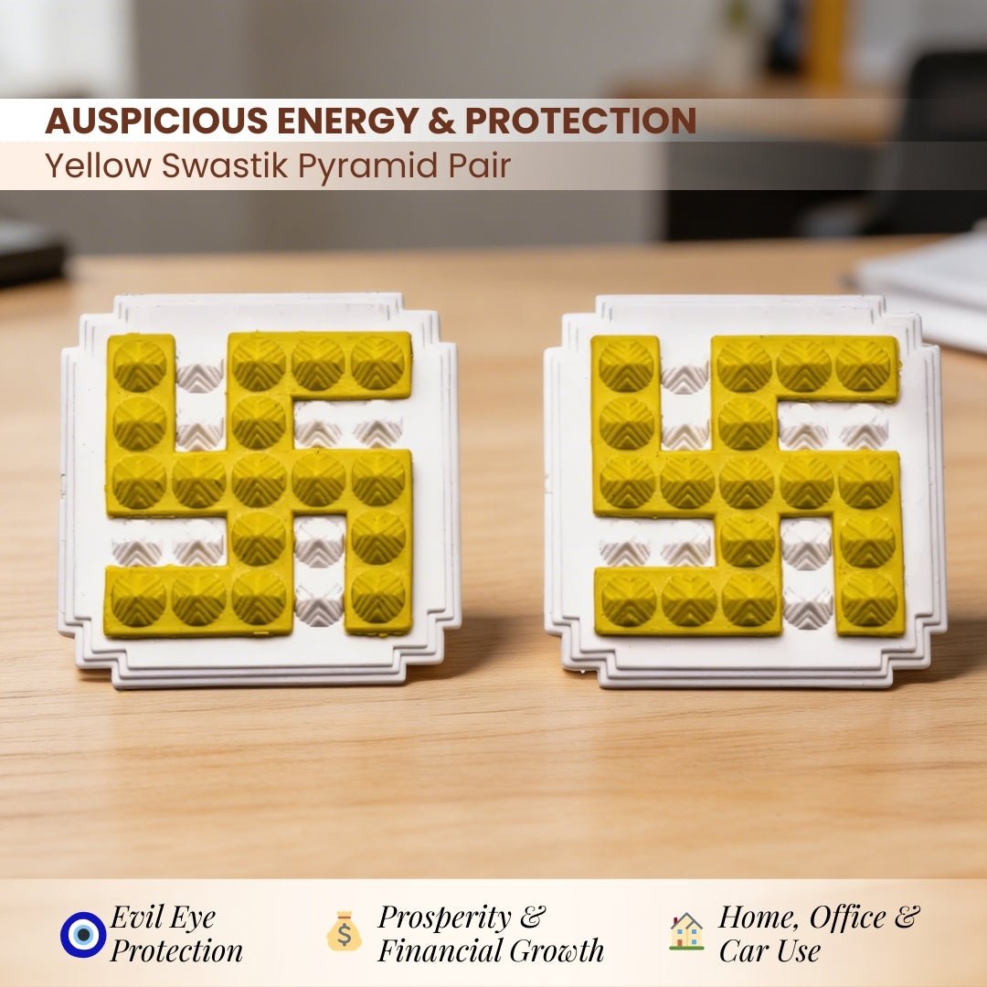Yellow Swastik Pyramid 2.5'' Pair Vastu Remedies - plusvalueindia
