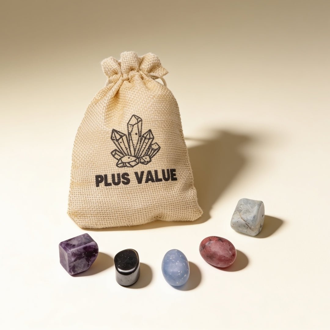 five-piece Aquarius zodiac crystal set with jute bag
