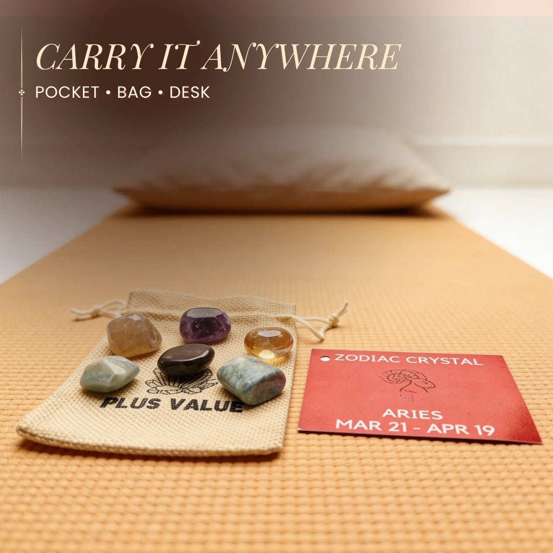 Zodiac Crystal Bag For Aries Sign Lucky Birth Gemstones & Crystal Stones [March 21 - April 19] - plusvalueindia