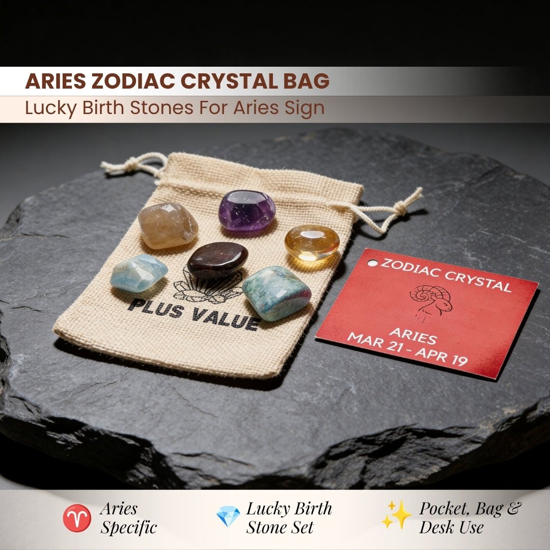 Zodiac Crystal Bag For Aries Sign Lucky Birth Gemstones & Crystal Stones [March 21 - April 19] - plusvalueindia