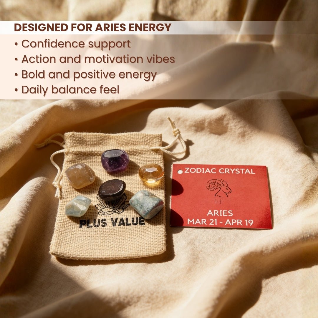 Zodiac Crystal Bag For Aries Sign Lucky Birth Gemstones & Crystal Stones [March 21 - April 19] - plusvalueindia