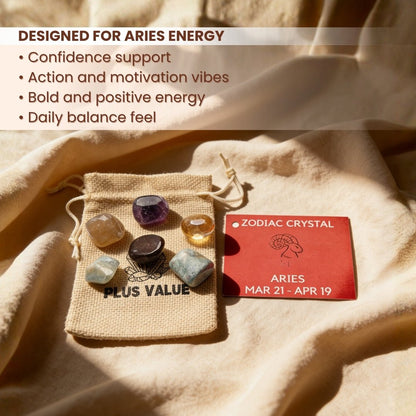 Zodiac Crystal Bag For Aries Sign Lucky Birth Gemstones & Crystal Stones [March 21 - April 19] - plusvalueindia