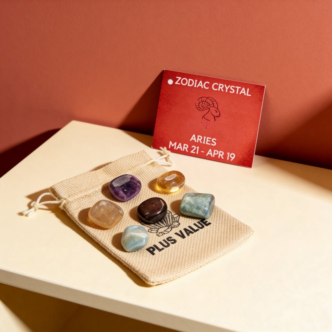 Zodiac Crystal Bag For Aries Sign Lucky Birth Gemstones & Crystal Stones [March 21 - April 19] - plusvalueindia