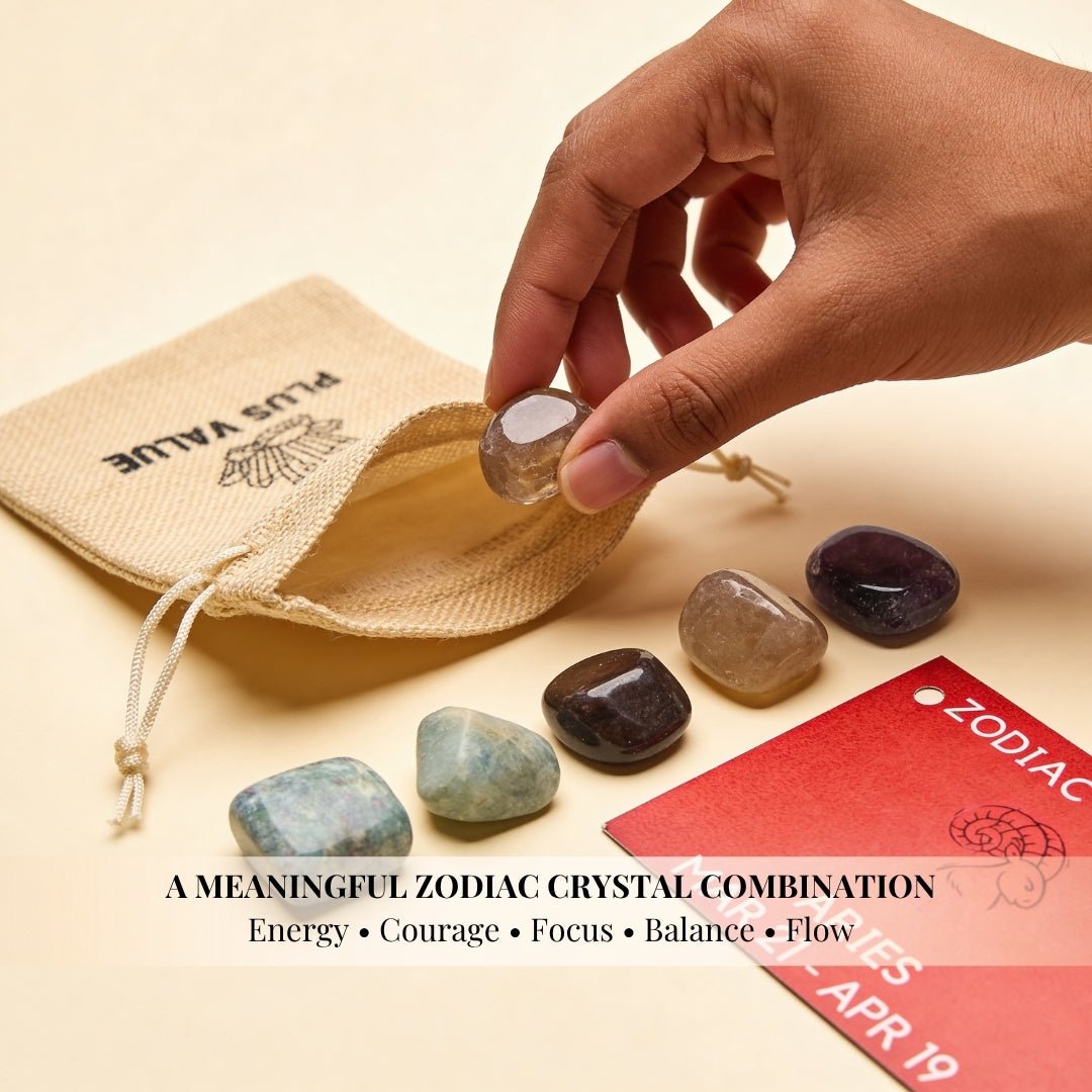 Zodiac Crystal Bag For Aries Sign Lucky Birth Gemstones & Crystal Stones [March 21 - April 19] - plusvalueindia