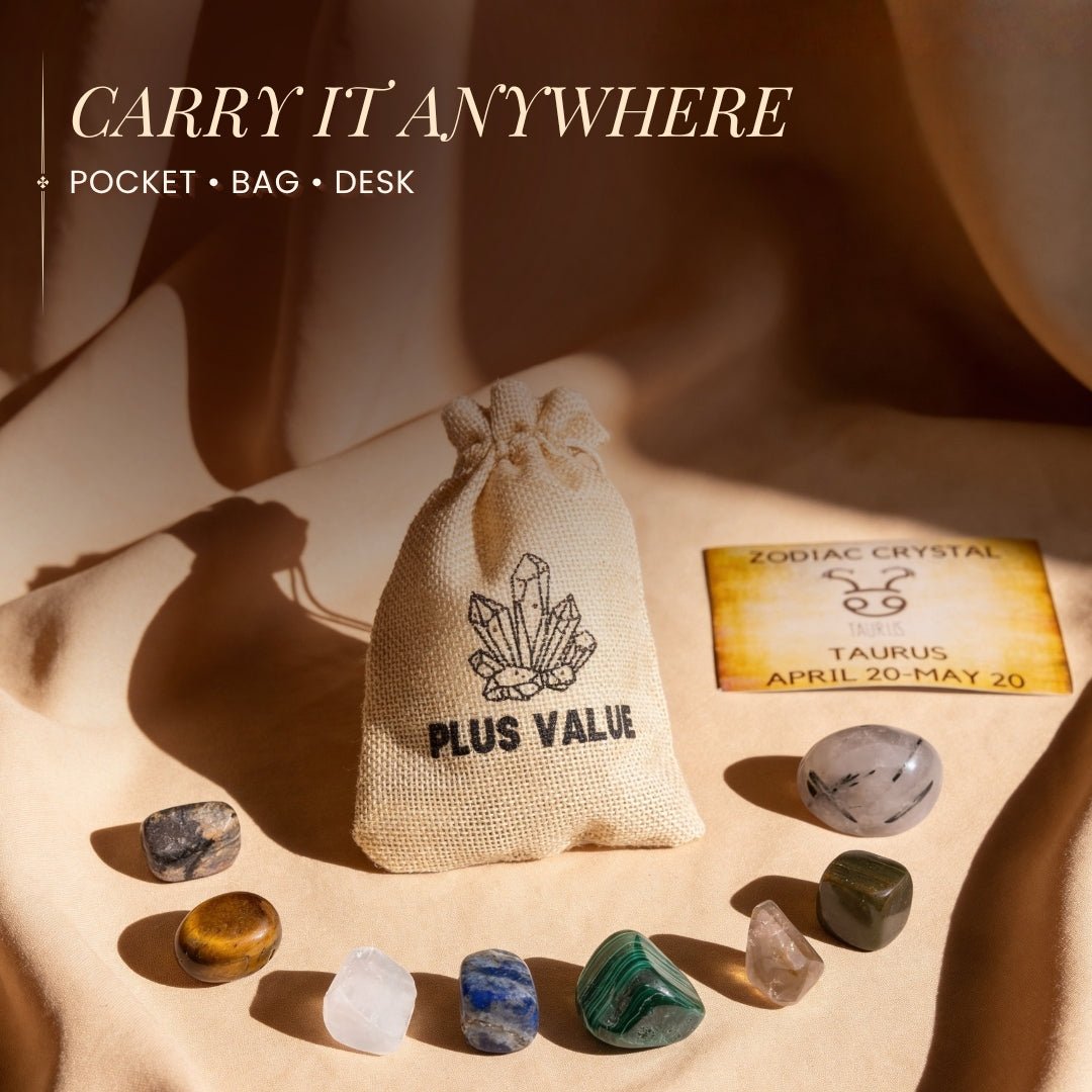 Zodiac Crystal Bag For Taurus Sign Lucky Birth Gemstones & Crystal Stones [April 20 - May 20] - plusvalueindia