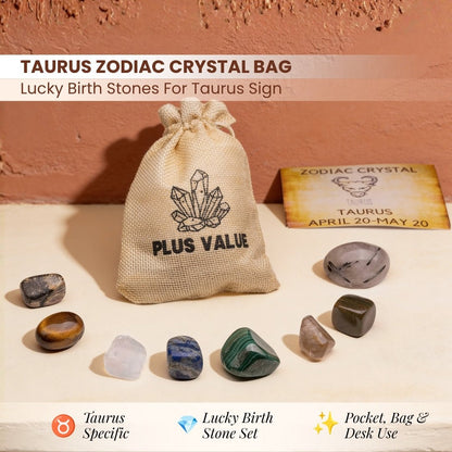 Zodiac Crystal Bag For Taurus Sign Lucky Birth Gemstones & Crystal Stones [April 20 - May 20] - plusvalueindia