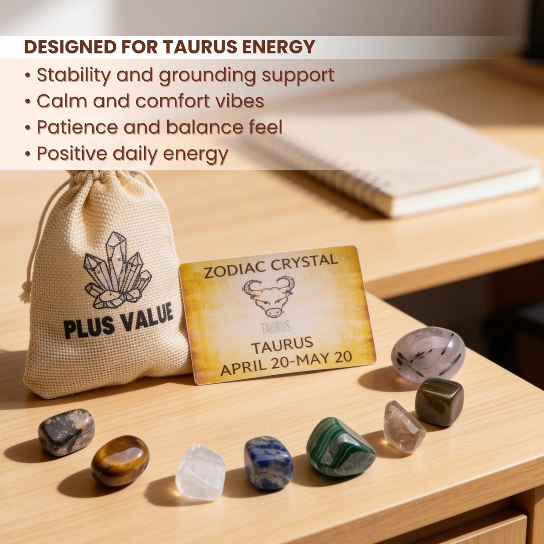 Zodiac Crystal Bag For Taurus Sign Lucky Birth Gemstones & Crystal Stones [April 20 - May 20] - plusvalueindia