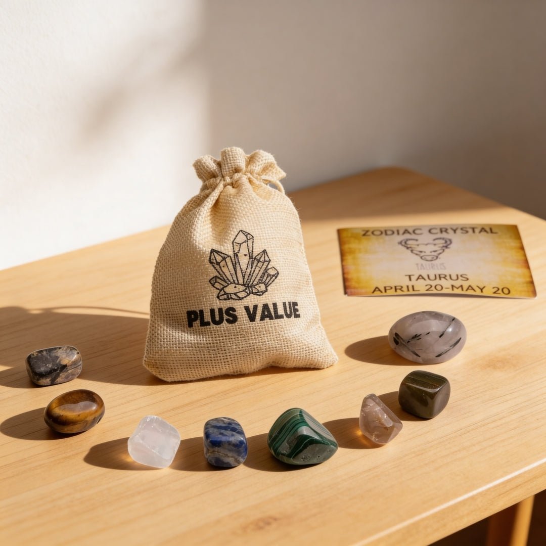 Zodiac Crystal Bag For Taurus Sign Lucky Birth Gemstones & Crystal Stones [April 20 - May 20] - plusvalueindia