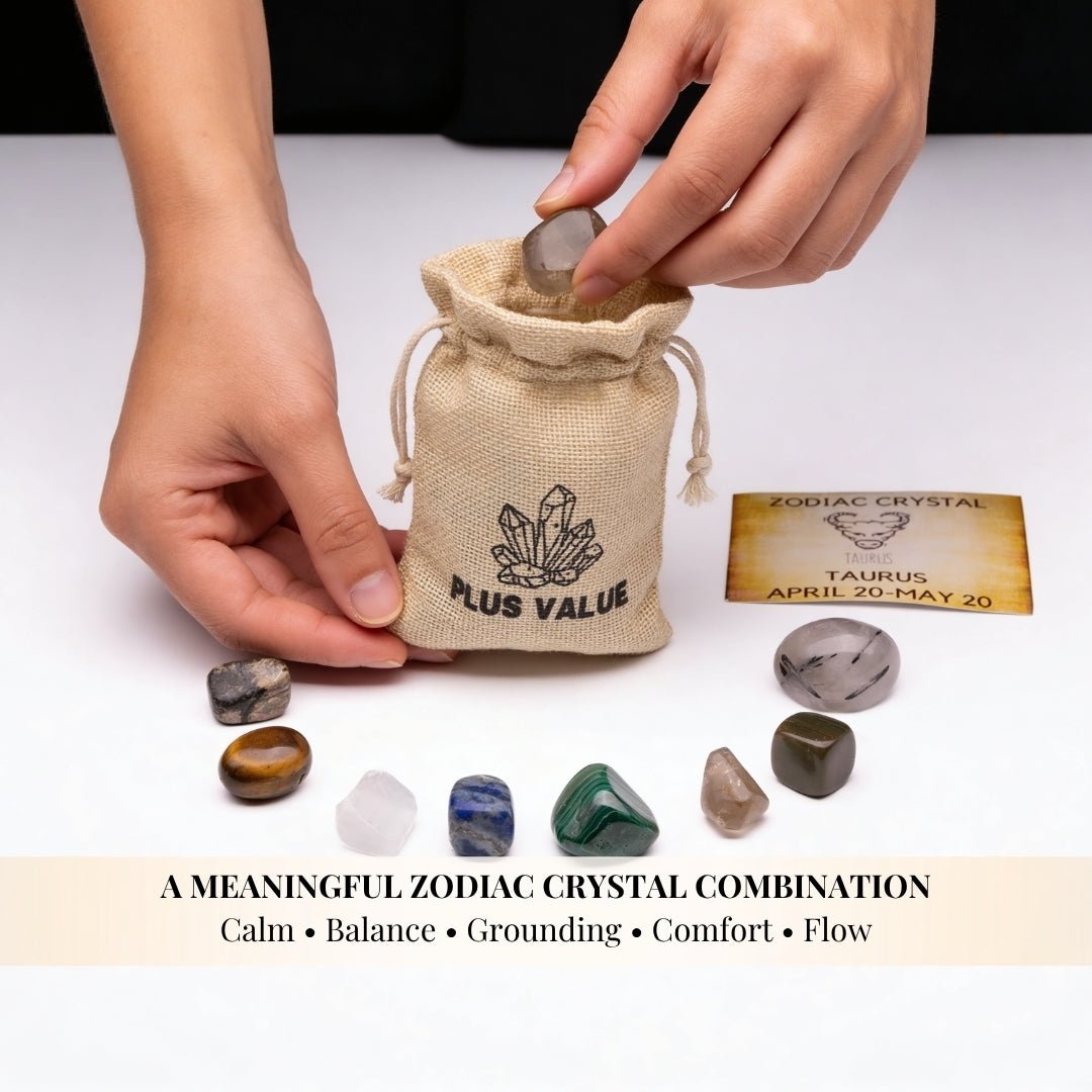Zodiac Crystal Bag For Taurus Sign Lucky Birth Gemstones & Crystal Stones [April 20 - May 20] - plusvalueindia