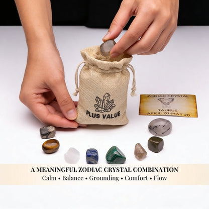 Zodiac Crystal Bag For Taurus Sign Lucky Birth Gemstones & Crystal Stones [April 20 - May 20] - plusvalueindia