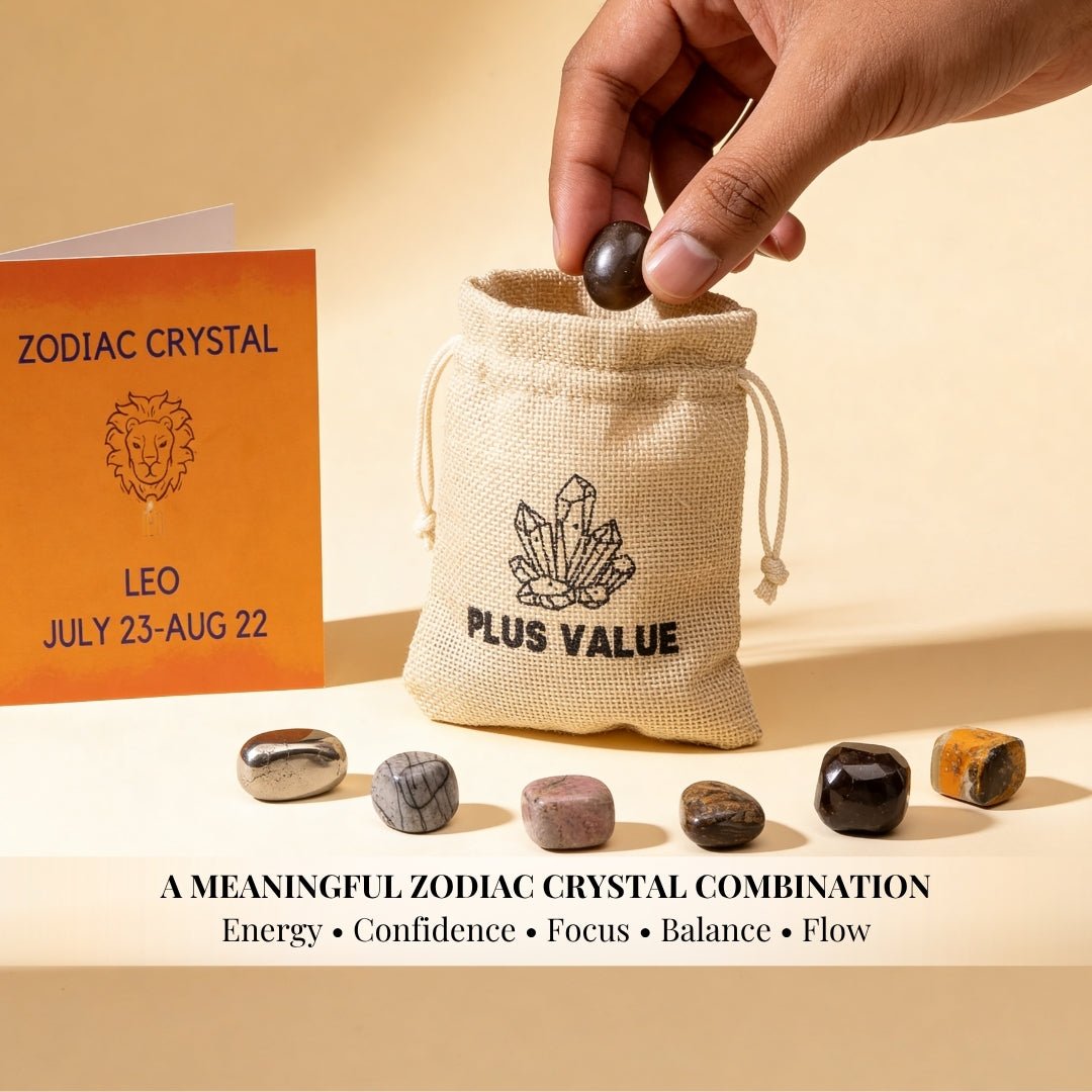 Zodiac Crystal Bag For Leo Sign Lucky Birth Gemstones & Crystal Stones [July 23 - August 22] - plusvalueindia