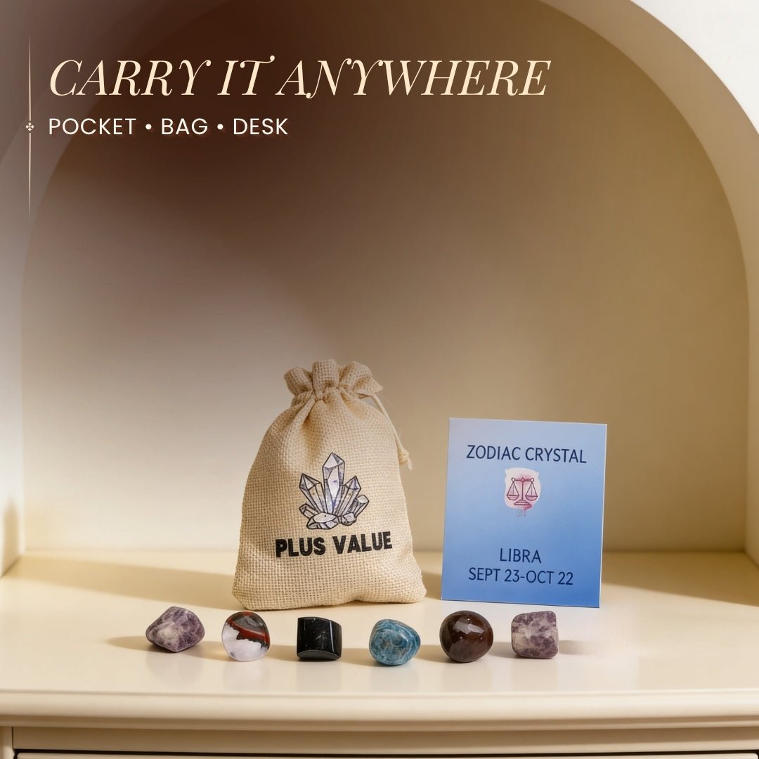Zodiac Crystal Bag For Libra Lucky Birth Gemstones & Crystal Stones [September 23 - October 22] - plusvalueindia