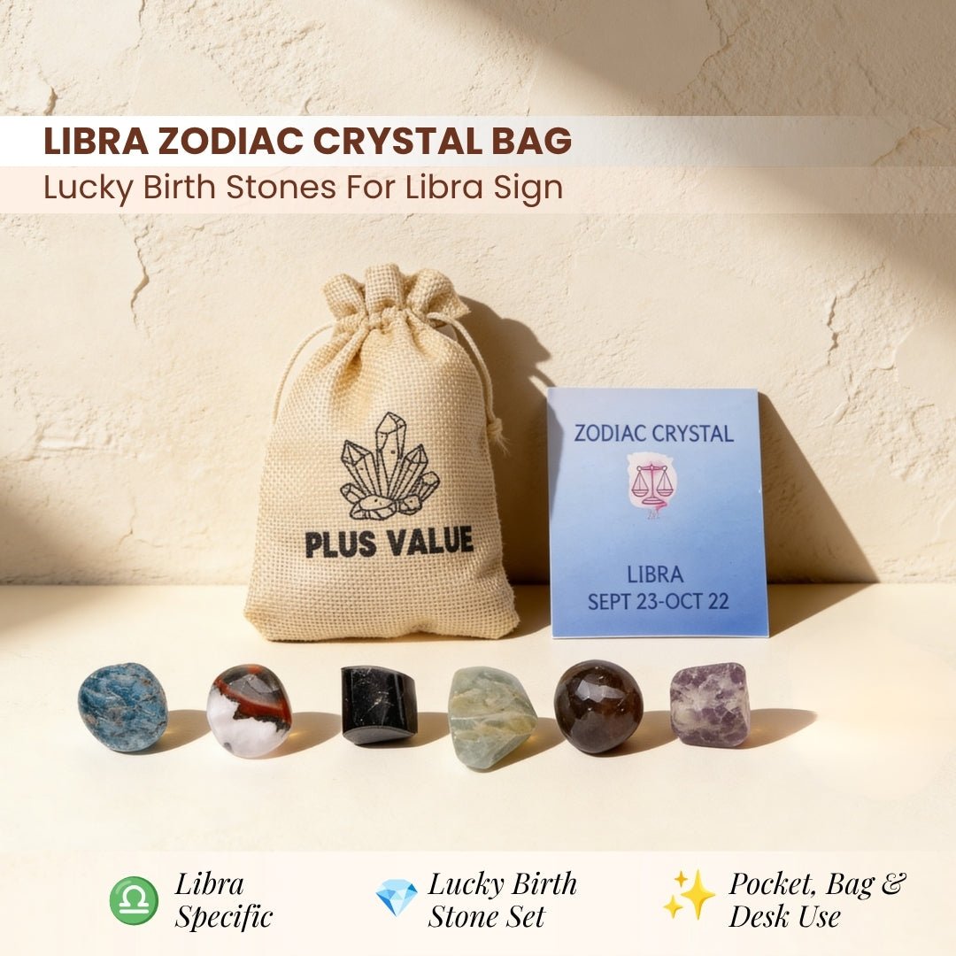 Zodiac Crystal Bag For Libra Lucky Birth Gemstones & Crystal Stones [September 23 - October 22] - plusvalueindia