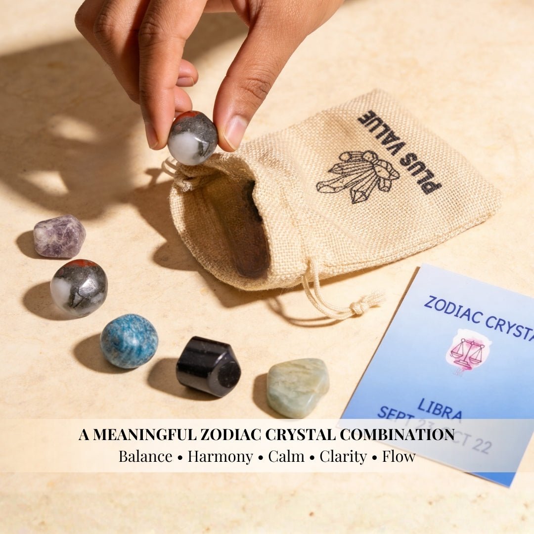 Zodiac Crystal Bag For Libra Lucky Birth Gemstones & Crystal Stones [September 23 - October 22] - plusvalueindia