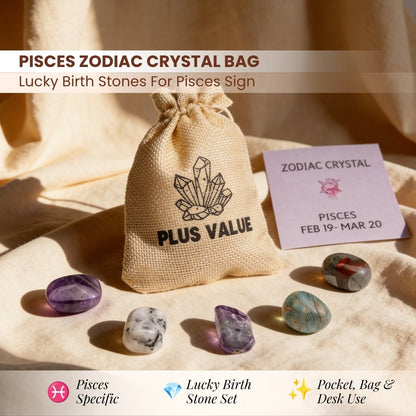 Zodiac Crystal Bag For Pisces Sign Lucky Birth Gemstones & Crystal Stones [February 19 - March 20] - plusvalueindia