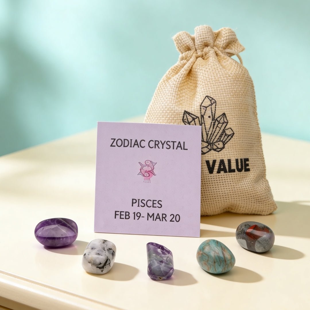 Zodiac Crystal Bag For Pisces Sign Lucky Birth Gemstones & Crystal Stones [February 19 - March 20] - plusvalueindia