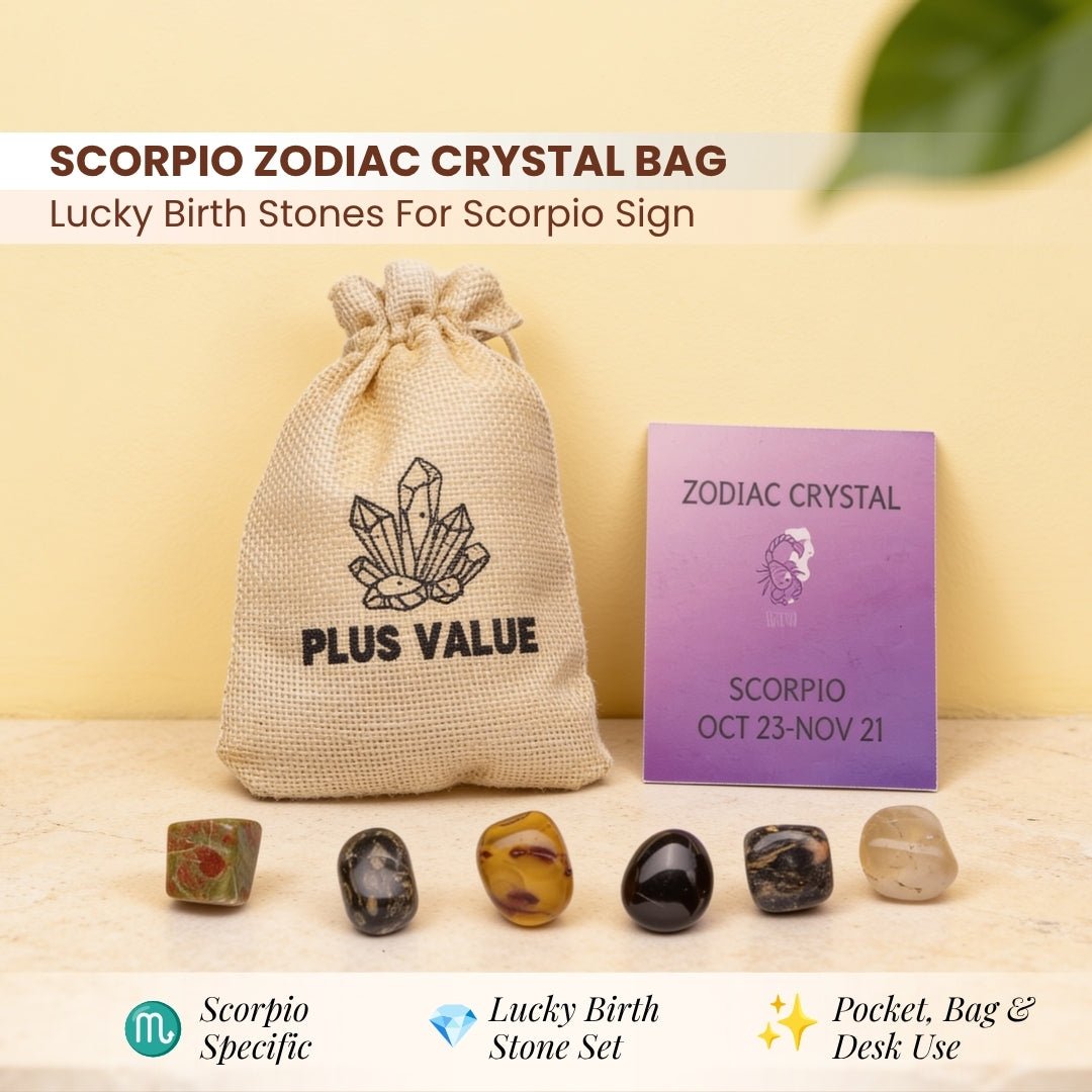 Zodiac Crystal Bag For Scorpio Sign Lucky Birth Gemstones & Crystal Stones [October 23 - November 21] - plusvalueindia